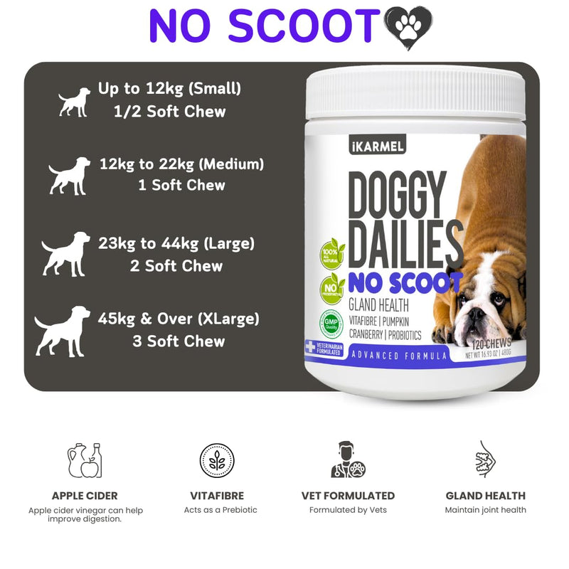 Doggy Dailies | Advanced Anal Gland Support Chews for Dogs | No Scoot Pet Supplements | Fibre Supplement With Pumpkin Powder for Dogs | Dog Digestion Tablets Formulated by Vets | 120 120 Count (Pack of 1)
