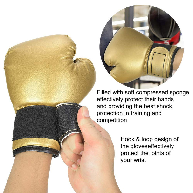Dilwe 1 Pair Kids Boxing Gloves,PU Leather Training Boxing Gloves,Sandbag Punching Sparring Training Mitts Gold