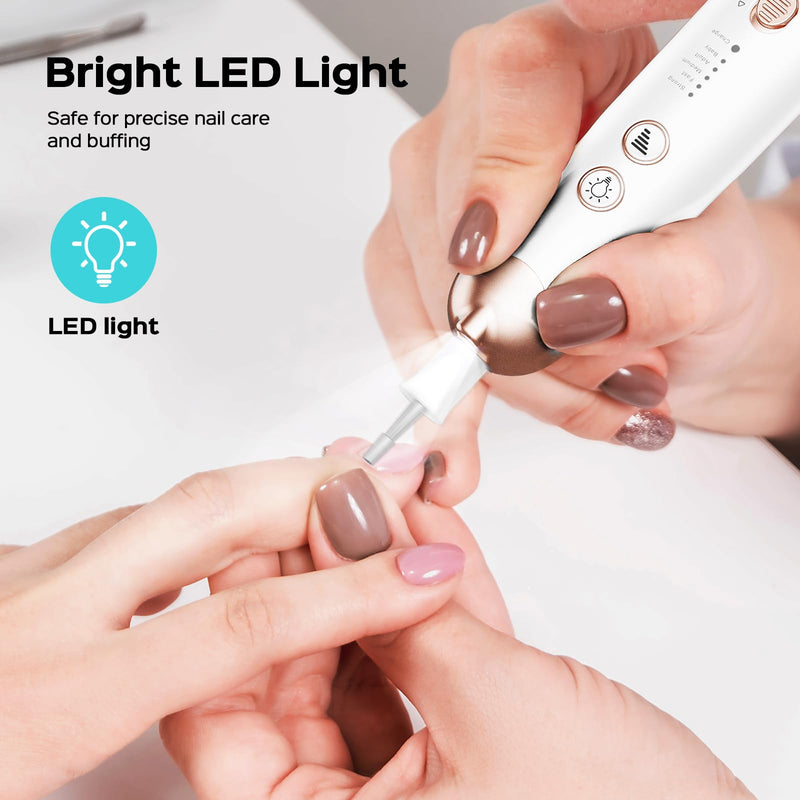 COSLUS C30 Professional Manicure Pedicure Kit: 5 in 1 Electric Nail File Set Toenail Grinder, 5 Speed Cordless Nail Drill for Thick Nail Toenail Cuticle, Hand Feet Trimmer Buffer for Women Men Baby Bright White - BeesActive Australia