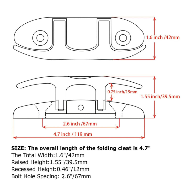 Boat Dock Cleat,4.5 inch/6 inch Marine Grade 316 Stainless Steel Folding Cleats Rope Cleat Flip Up Dock Cleat for Boat Kayak with Fastener 4-1/2 inch 2 PACK