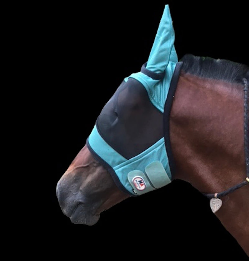Majestic Ally Horse Fly Mask with Ears, Comfort Durable Fine Mesh, Soft Fleece Touch on Skin, Protect Eyes and Ears (Turquoise) Turquoise - BeesActive Australia