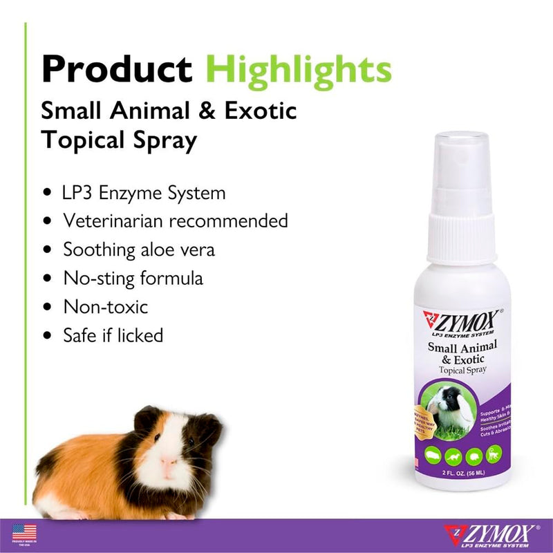 Zymox Small Animal & Exotic Topical Spray, 2 oz. – Supports Healthy Skin for Dog, Cat, Rabbit, Guinea Pig, Ferret, Hamster, Chinchilla, Monkey