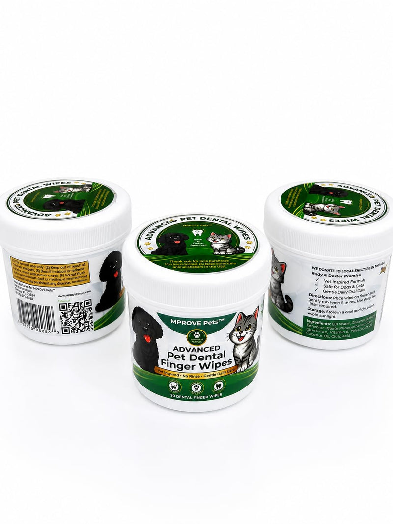 Advanced Pet Dental Finger Wipes for Dogs & Cats – Coconut Oil Formula, No-Rinse Teeth Cleaning Wipes for Plaque, Tartar & Bad Breath – Vet Inspired Oral Care, 50 Count