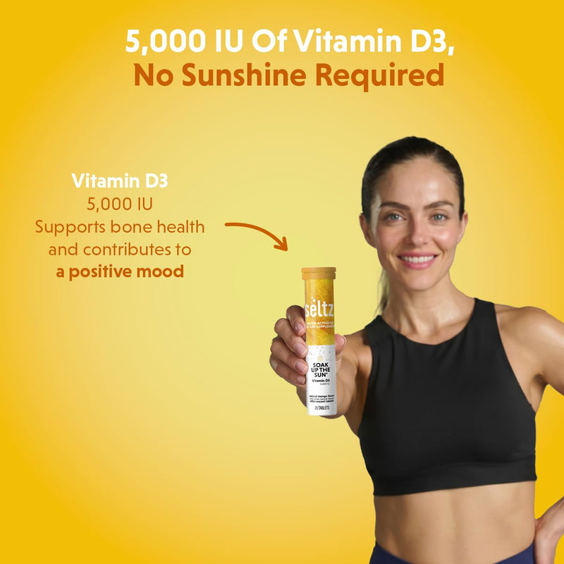 Seltz Vitamin D3 Drink Tablets, Effervescent 5000 IU with Immune Support | Immune Support, Uplifting Support, No Sugar Added, Drop Fizz and Drink, Supports Hydration, 120 Tablets 6 Pack, 5000 IU 120 Tablets (Pack of 6)