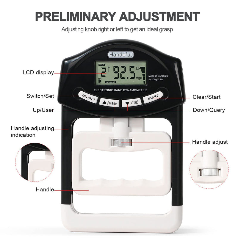 Electronic Grip Strength Tester Set With Adjustable Hand Gripper, Hand Dynamometer, Protection Case – Precision Training for Rehab, Fitness, and Home Gym Black with Strengthener & case