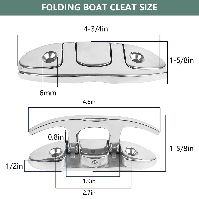 Boat Cleats 4-3/4inch and 6inch,316 Stainless Steel Folding Boat Dock Cleats,Flip Up Dock Cleat Rope Cleat for Boat,Yacht,Decks,Dock Line Mooring,Fasteners Included (2Pack,4Pack) 4-3/4"-2Pack - BeesActive Australia
