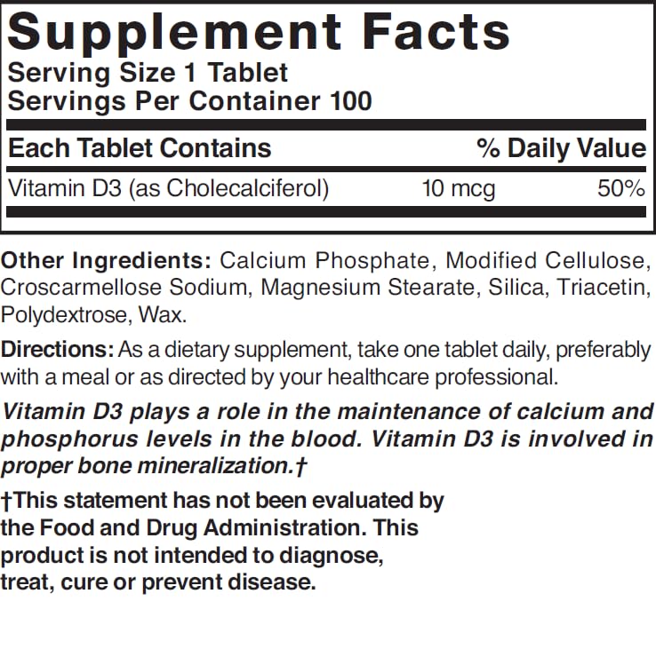 Nature's Blend Vitamin D 400 IU 100 Tablets