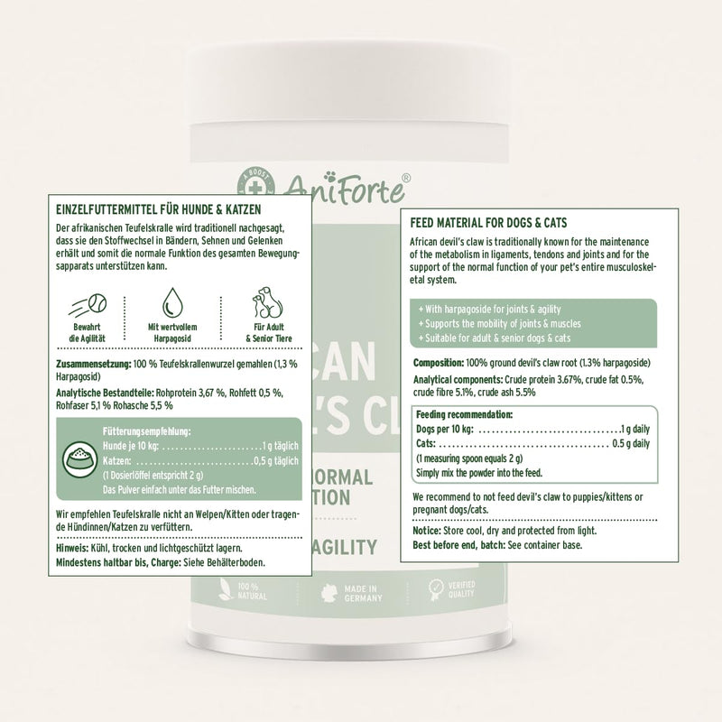 AniForte Devil's Claw Joint Powder for Dogs & Cats 500g - Natural joint supplement to support joint, tendons & ligaments, for mobility & joint function, Pure Devil's Claw Powder