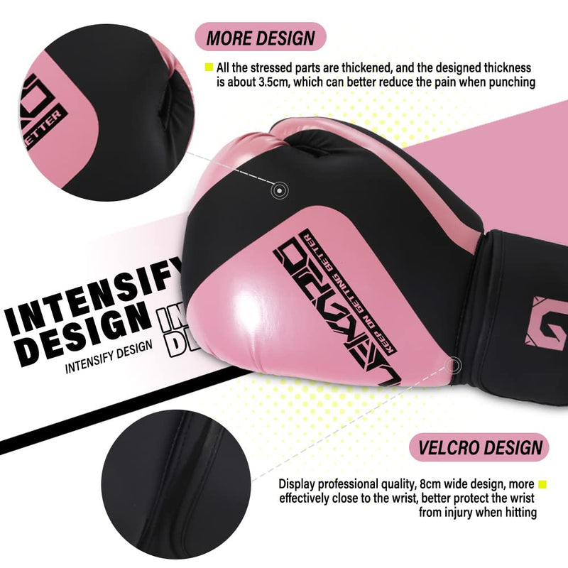 LEKÄRO Boxing Gloves,Boxing Training Gloves Men and Women Leather,Punching Bag Gloves for Boxing & MMA Training,Kickboxing, Muay Thai, MMA 10 OZ Pink