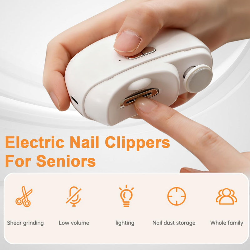 Electric Nail Clippers for Seniors,2026 New 3-in-1 Easyclip Smart Nail Clipper for Baby and Adults,Automatic Electric Nail Clipper with Polishing and LED Light,Suitable for Fingernail Toenails(Pink) Pink