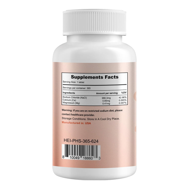 Pink Himalayan Salt Tablets 1000mg - Sodium Chloride 988mg, Non-GMO, Mineral-Rich Electrolyte Balance and Hydration, 365 Salt Tablets-Eectrolyte Supplement Unflavored - BeesActive Australia