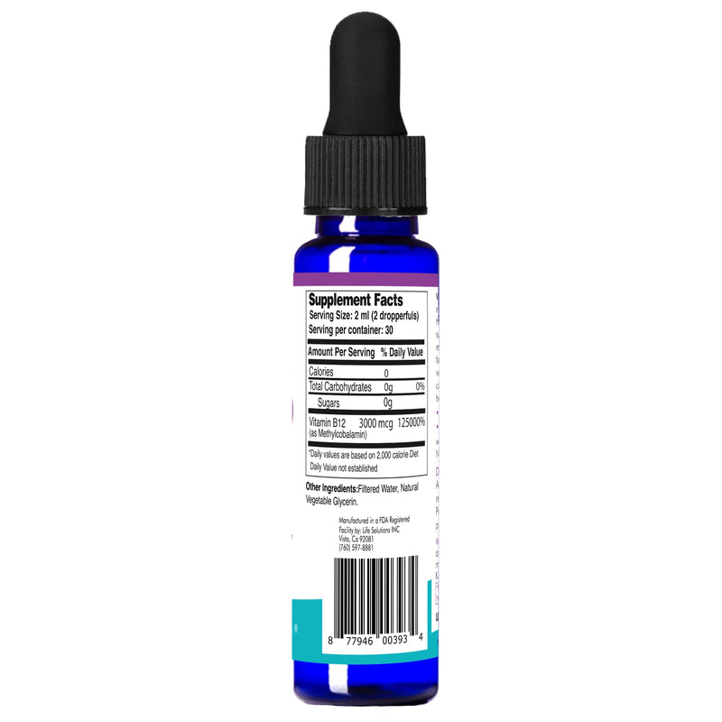 Life Solutions Liquid Vitamin B12 Methylcobalamin Drops, 2 Fl Oz | Made in USA, Supports Energy & Metabolism, High Absorption, Vitamina B12, Non-GMO, Gluten-Free