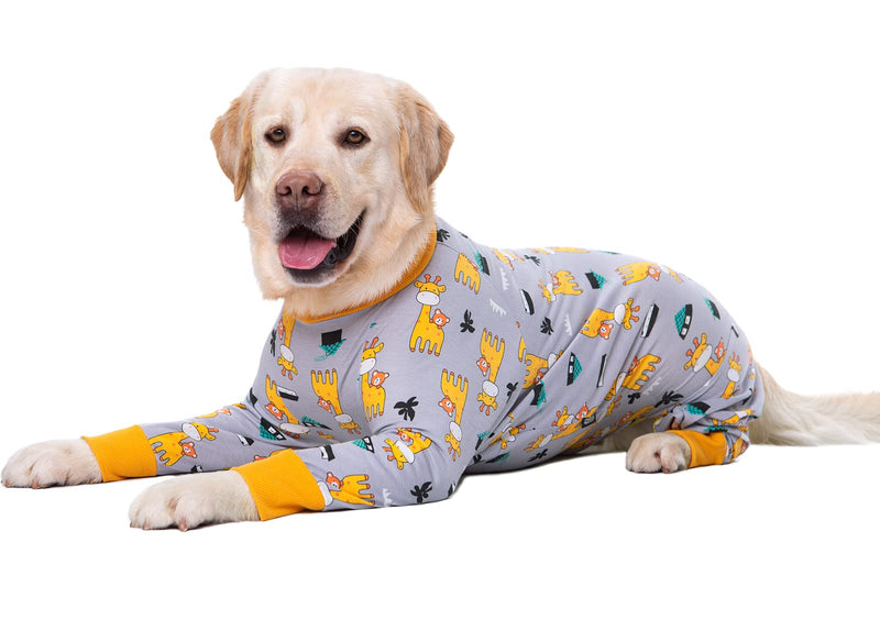 BT Bear Large Dog Clothes, Elastic Pet Onesie Protect Joints Anti-Hair Anti Licking, Wound Protection Pet Pajamas Dog Jumpsuit for Medium Large Dogs (XXXL, Gray Giraffe) XXX-Large - BeesActive Australia
