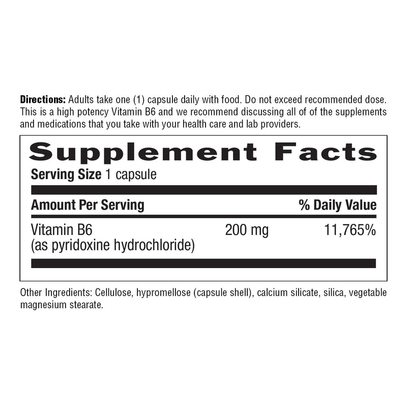 Country Life Vitamin B6 200 mg, High Potency, 90 Vegan Capsules | Supports energy metabolism and nervous system function in once-daily gluten-free and kosher formula B-6 Unflavored 90 Count (Pack of 1)