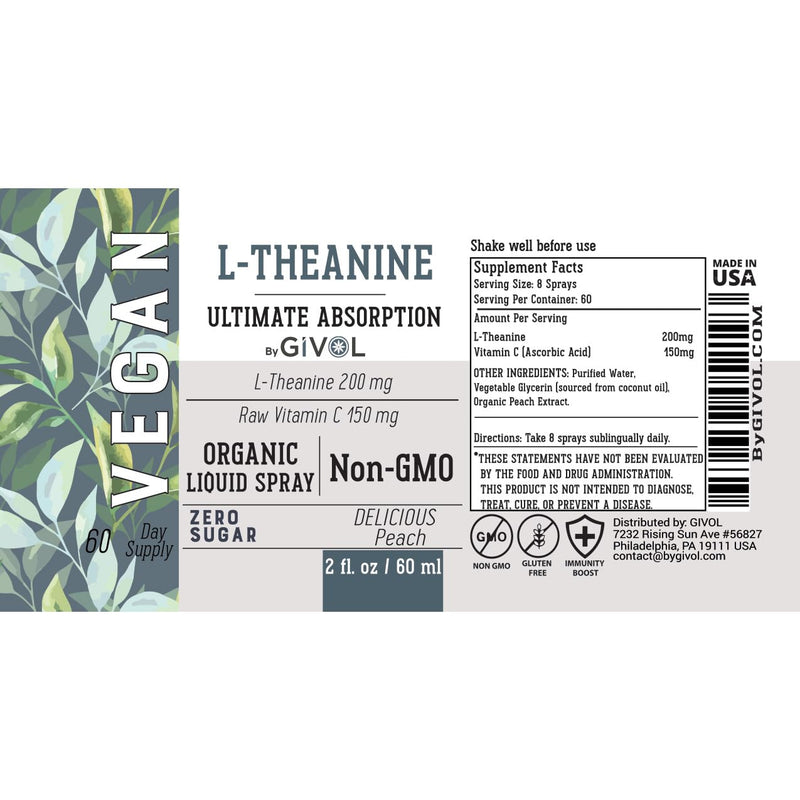 L-Theanine Liquid Spray, Sugar-Free - Made in USA – 2 FL oz - 60 ml | Liquid spray format designed to complement everyday wellness routines and a convenient spray mist ideal for simple daily use