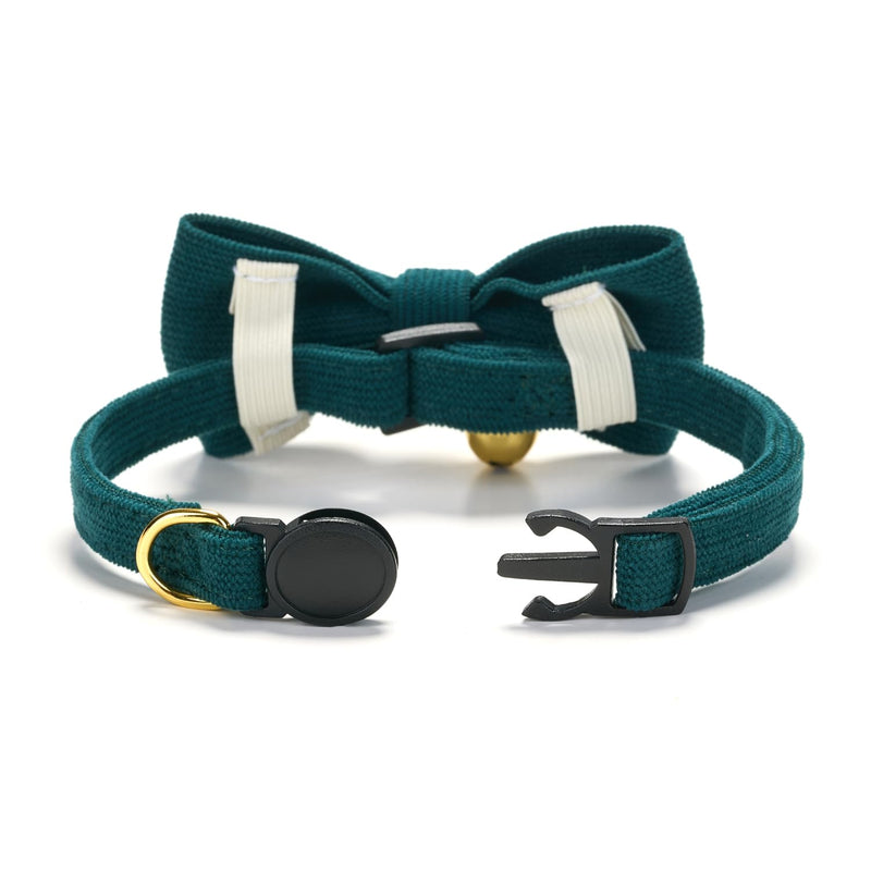 Cotton Breakaway Cat Collar with Bow Tie and Bell, Adjustable Cute Soft Corduroy Kitten Collars for Girl and Boy Cats,Dark Green Neck 7.5" - 11.0" Dark Green - BeesActive Australia