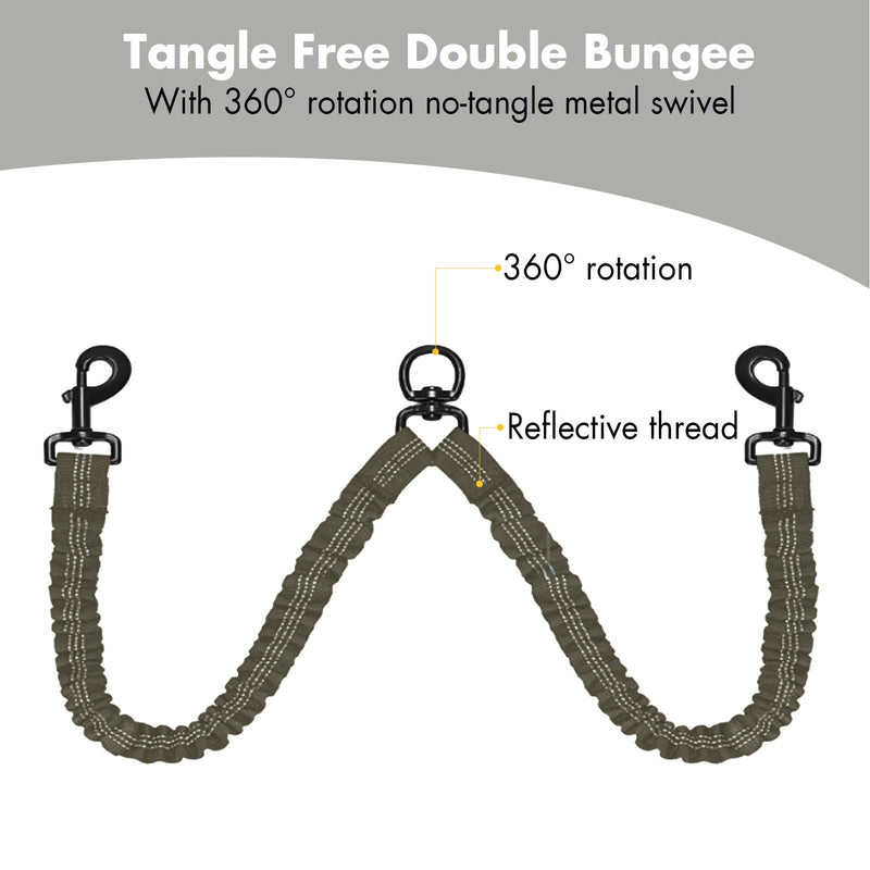 BAOBOTE Double Dog Leash,Dual Dog Leash with Shock Absorbing Bungee Reflective for Two Dogs 360 Swivel No Tangle Dog Leash(Army Green) Army Green - BeesActive Australia