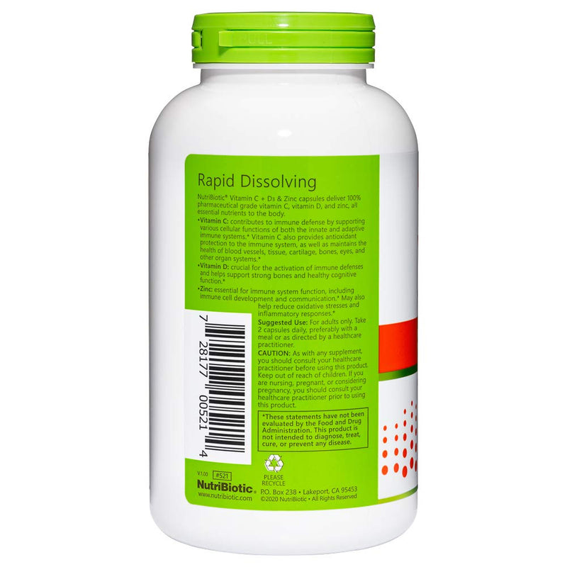 NutriBiotic – Vitamin C + Vitamin D3 & Zinc, 250 Capsules | Potent, Comprehensive Immune Support | Essential & Antioxidant Daily Supplement | Gluten & GMO Free (Pack of 2) 250 Count (Pack of 2)