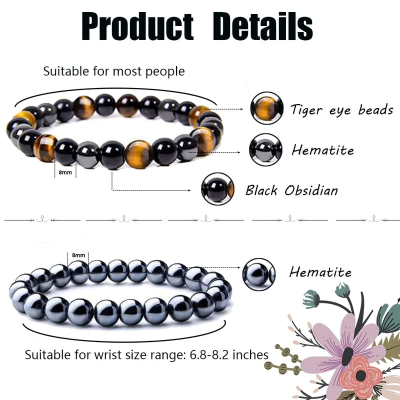 WAINIS 10PCS 8mm Black Hematite Magnetic Bead Therapy Bracelet For Men Women Stone Bracelet Stress Relieving Triple Protection Bracelet A:10 Pcs - BeesActive Australia