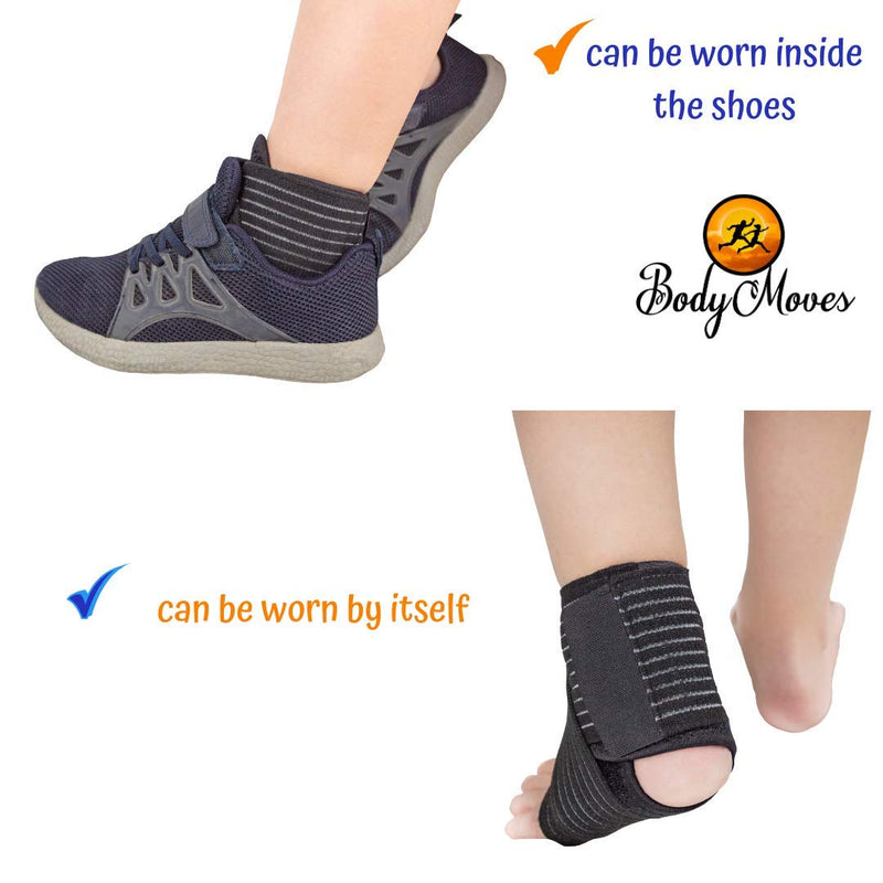 BodyMoves Kid's Ankle Brace Support Plus Hot and Cold Ice Pack (Sporty Black, Small for Little Kids (US 12-3)) Sporty Black - BeesActive Australia