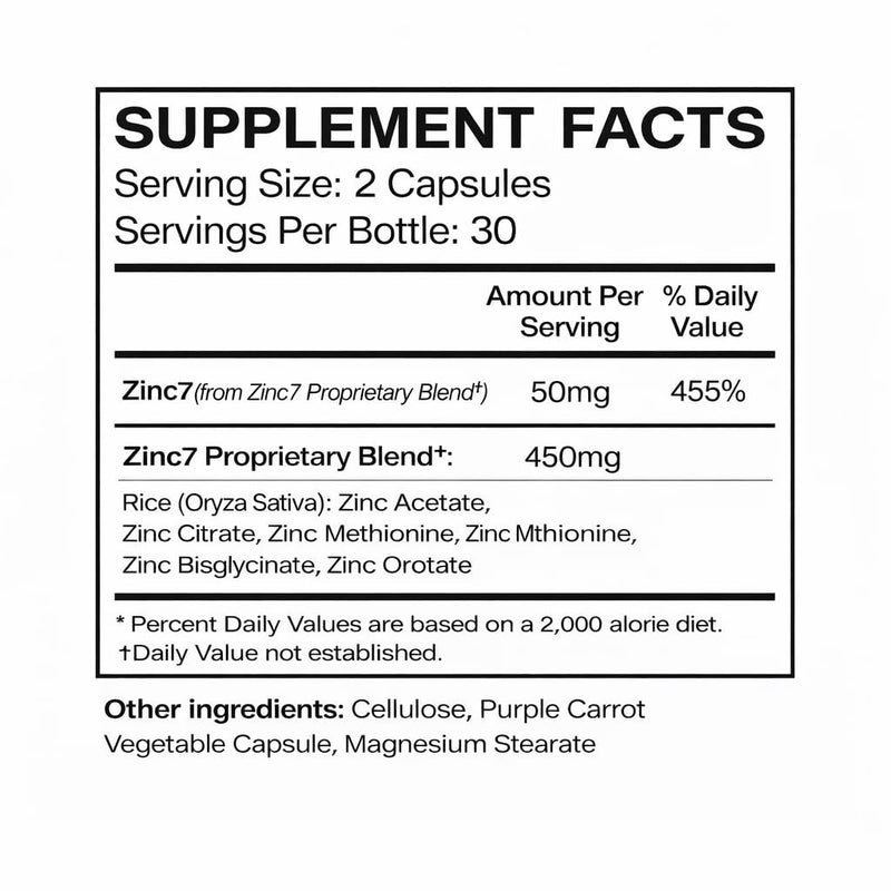 Zinc7: 7-in-1 Zinc Complex 50mg - Maximum Absorption for Immune Defense, Deep Sleep & All-Day Energy | Hormone Balance, Mental Focus & Metabolism Support | 60 Vegan Capsules 1
