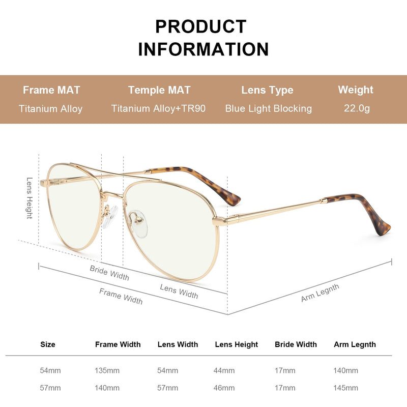 Aviator Reading Glasses for men and Women Blue Light Blocking Lens Spring Temple Gold 54 Millimeters 1.5 x - BeesActive Australia