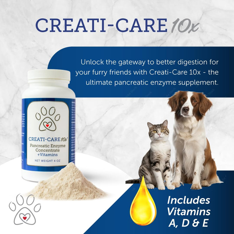 Pancreatic Enzyme for Dogs - Creati-Care 10x Dog Digestive Enzymes Powder with Vitamins Restore Normal Weight, Supports Pancreatin Issues Relieves Digestive Stress - 12 oz - PawsPlanet Australia