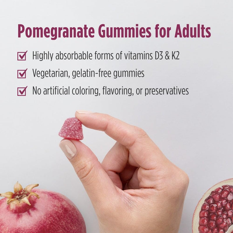 Nordic Naturals Vitamin D3+K2 Gummies, Pomegranate - 120 Count | 1000 IU Vitamin D3 + 45 mcg K2 per gummy supports bone health and muscle function. Non-GMO. Pomegranate flavor. 120 servings 120 Count (Pack of 1)
