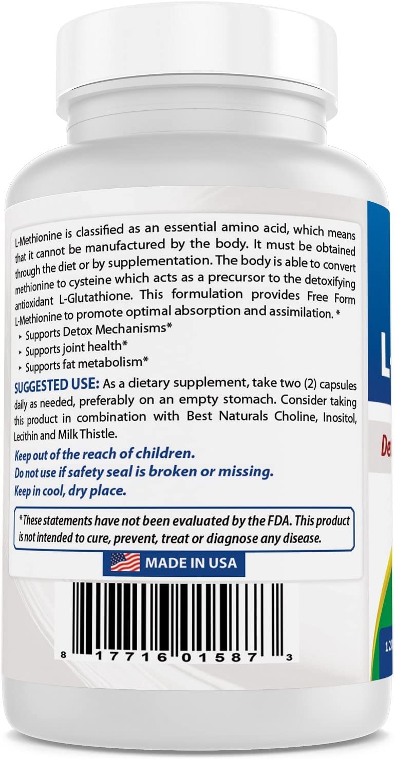 Best Naturals L-Methionine 500 mg 120 Veggie Capsules 120 Count (Pack of 1)