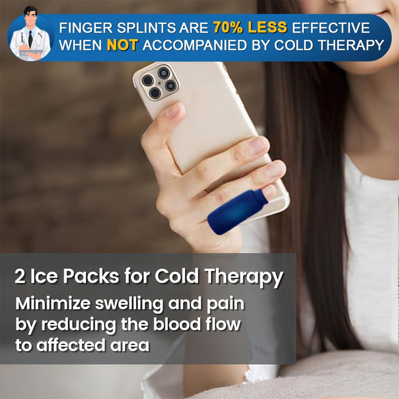 Pinky Splint and Ice Pack (2+2 Set) Small Finger Pain Relief Set for Kids, Pinky Brace for Knuckle Immobilization, Straightening Arthritis, Mallet Finger, Fits Thumb, Ring, Pinkie, Little Fingers Pinky Splints with Ice Packs