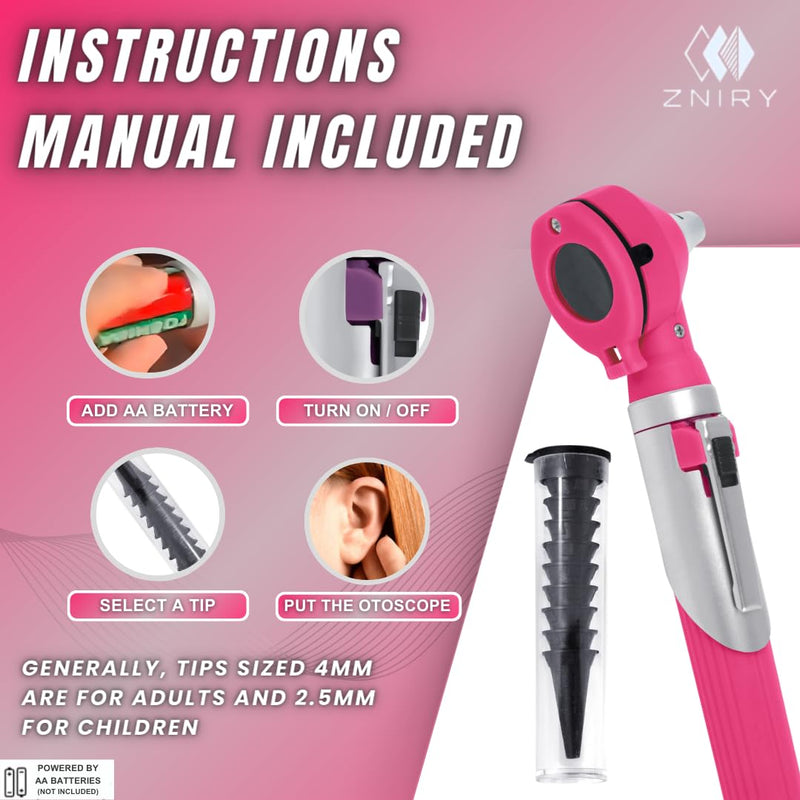 Fiber Optic Mini Otoscope - Ear Scope with Light for Infection Detection, Wax Removal, and At-Home ENT Exams (Pink Color) Reguler - BeesActive Australia