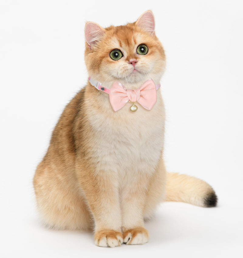 Cat Collar Bow Tie, 2 Pack Silk Pink Cat Collar Bow with Bell, Adjustable Breakaway Kitten Collars Soft and Cute Safety Collars for Girl and Boy Cats(Pink & Purple) - BeesActive Australia