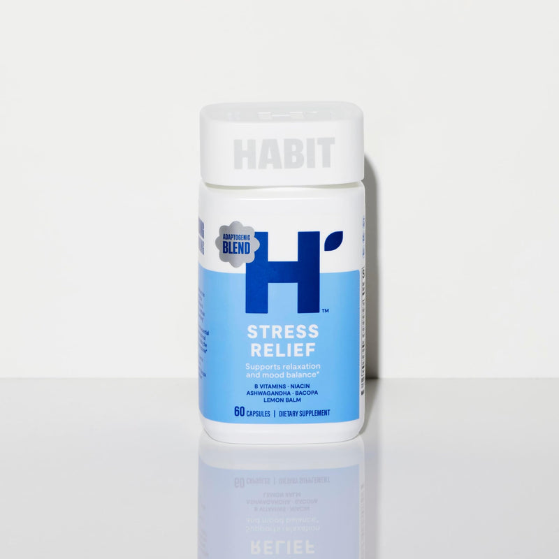 Habit Stress Relief Supplement 2 Pack (120 Capsules) - New Look, Supports Relaxation & Mood Balance, Vitamin B, Adaptogens, Lemon Balm, Calming, Vegan, Non-GMO Dual Pack