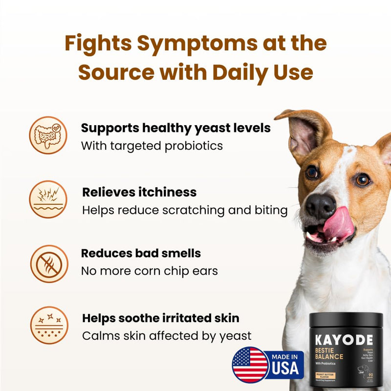 Bestie Balance Anti Yeast Supplement for Dogs. Itch Relief for Dogs - 2.5 Billion Dog Probiotics for Yeast, Itchy Skin and Itchy Ears. Stop Recurring Yeast with Gut Balance. 90 B