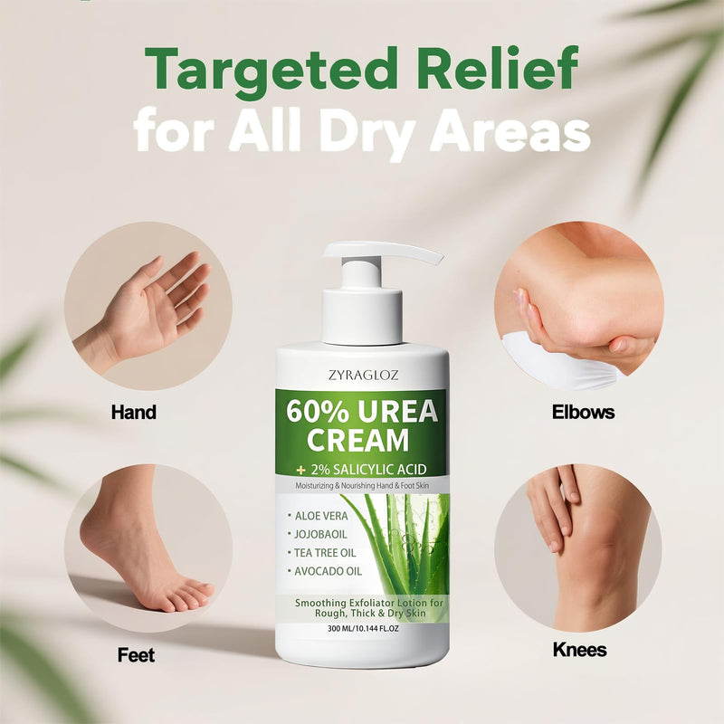 60% Urea Cream with 2% Salicylic Acid, Urea Cream 60 Percent for Feet & Hands, Maximum Strength Moisturizer Foot Lotion for Dry Cracked Heels Feet Knees Elbows Hands, Callus Remover, 10.1 fl oz - BeesActive Australia