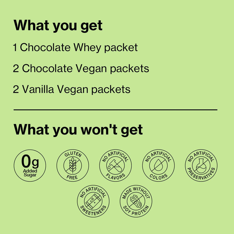 Shakeology 0g Added Sugar Sampler Pack Vegan & Whey Protein Powder, Gluten Free Superfood Protein Shake with Supergreens, Probiotics for Gut Health, Adaptogens, Vitamins, 16g Protein per Serving