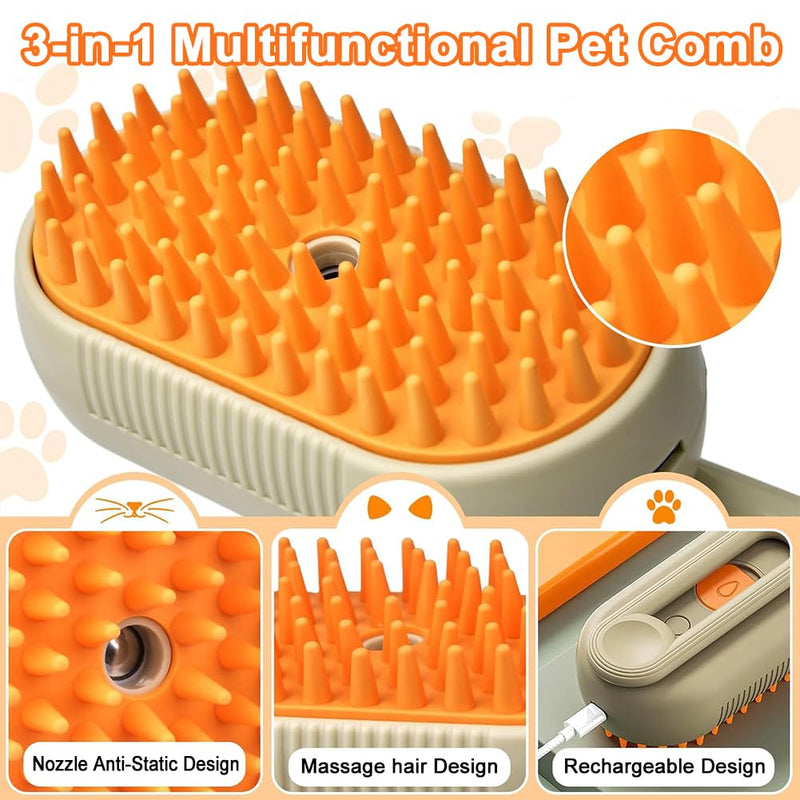 Cat brush with steam, 3 in 1 cat brush steaming cat spray massage comb cat brush with water, steamy brush cat pet spray massage comb cat brush for massage hair removal - BeesActive Australia