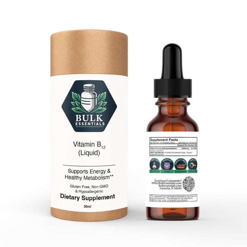 Pure Vitamin B12 Liquid Drops, 2500mcg Methylcobalamin, 30ml | Supports Energy, Nerve Support & Metabolic Health, for Women & Men, Non-GMO & Gluten-Free, USA Made