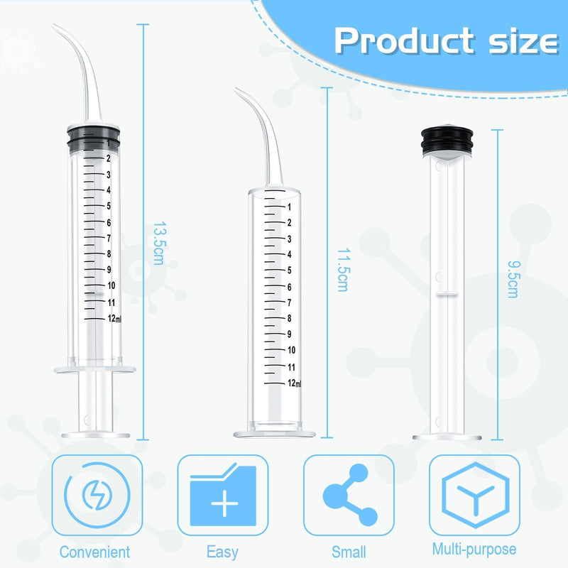 Konohan 50 Pieces 12ml Dental Syringe with Curved Tip Measurement Disposable Syringe Irrigation Syringe for Liquid Water Syringe Dental Irrigation Syringe for Oral Dental Care Tonsil Stone Feed Pets - BeesActive Australia