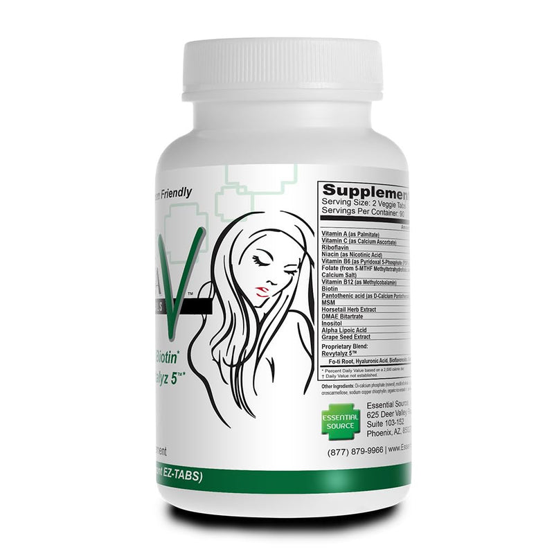 Essential Source Bonita V EZ-TABS Hair, Skin & Nails Vitamins, 180 Count | 5000 Mcg Biotin, 20 Active Ingredients, Revytalyz 5 Collagen Support Blend, Easy-Swallow Vegan Tablets, For Women & Men 180 Count (Pack of 1)