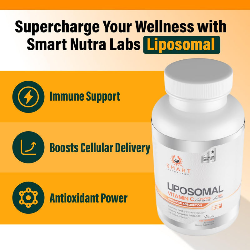 Smart Nutra Labs - Liposomal Vitamin C 1400mg Supplement - 180 Capsules | High Absorption Vit C Liposomal, Powerful Anti-Oxidant, Immune Support - Third Party Tested - Made in USA - 3 Months Supply