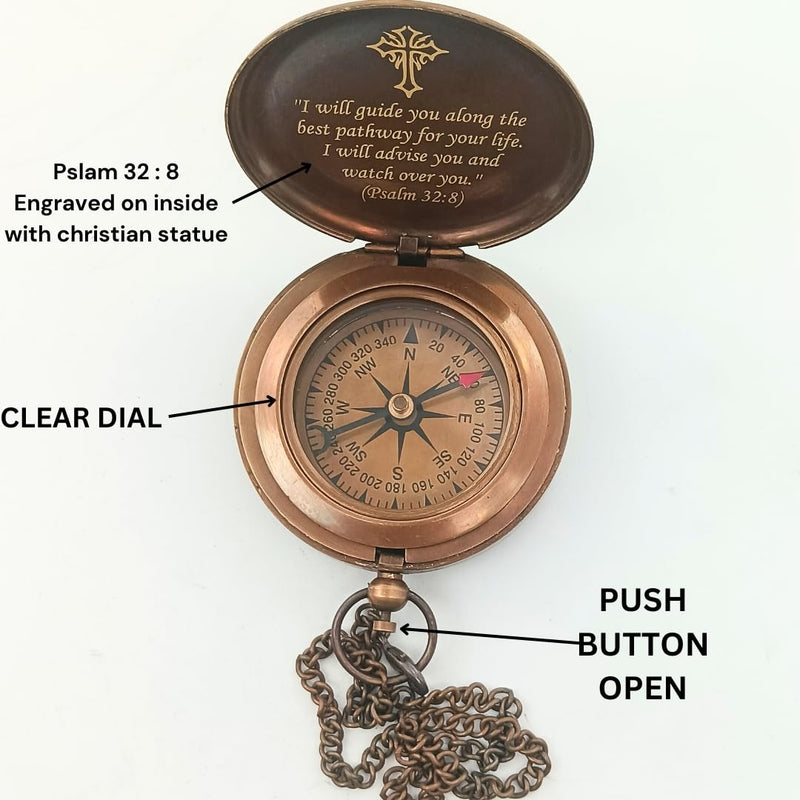 DAYOL'X Psalm 32:8 Engraved Personalized Compass - Baptism Gifts for Boys Girls, First Communion, Best Graduation Gift - Best College Graduation Gift - Religious Jewelry - Personalized Bibles Quote - BeesActive Australia