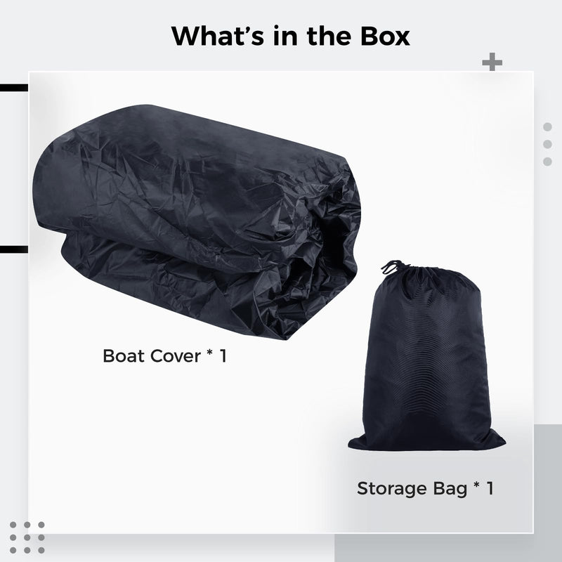 Boat Cover, All-Weather Mooring and Trailering Boat Cover for V-Hull Runabouts Outboards and I/O Bass Boats, Fits up to 14-16ft Long and 96in Wide, Black, 0OY023SIX24WGUV0DLA8Y17Z