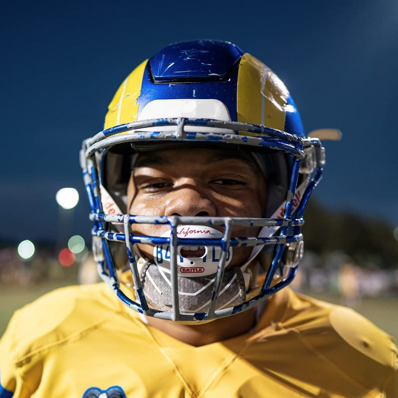 Battle Sports Oxygen Football Mouthguard - Football Mouth Guard with Strap, Superior Airflow & Better Performance, Maximum Breathability, Works with Braces - California Plate/White