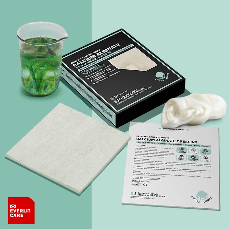 EVERLIT Calcium Alginate Wound Dressing | Gentle, Non-Stick Sterile Dressing Pad | Soft and Highly Absorbent Bandage with Soothing Gel Matrix (Pack of 20) Pack of 20