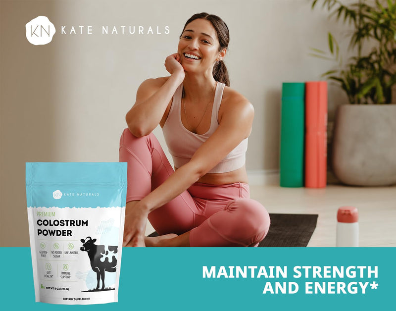 Kate Naturals Colostrum Powder Supplement (Grass-fed, Unflavored, 150 Servings) Gut Health, Immune & Digestive Support, Hair & Skin | Gluten Free, Sugar Free 8 Ounce (Pack of 1)