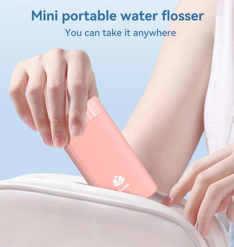 Portable Water Flosser for Teeth,Travel Water Flosser Picks,Mini Cordless Oral Irrigator Rechargeable Power Dental with Telescopic Water Tank, IPX7 Wateroproof for Brace & Sensitive Teeth Care,Pink Pink