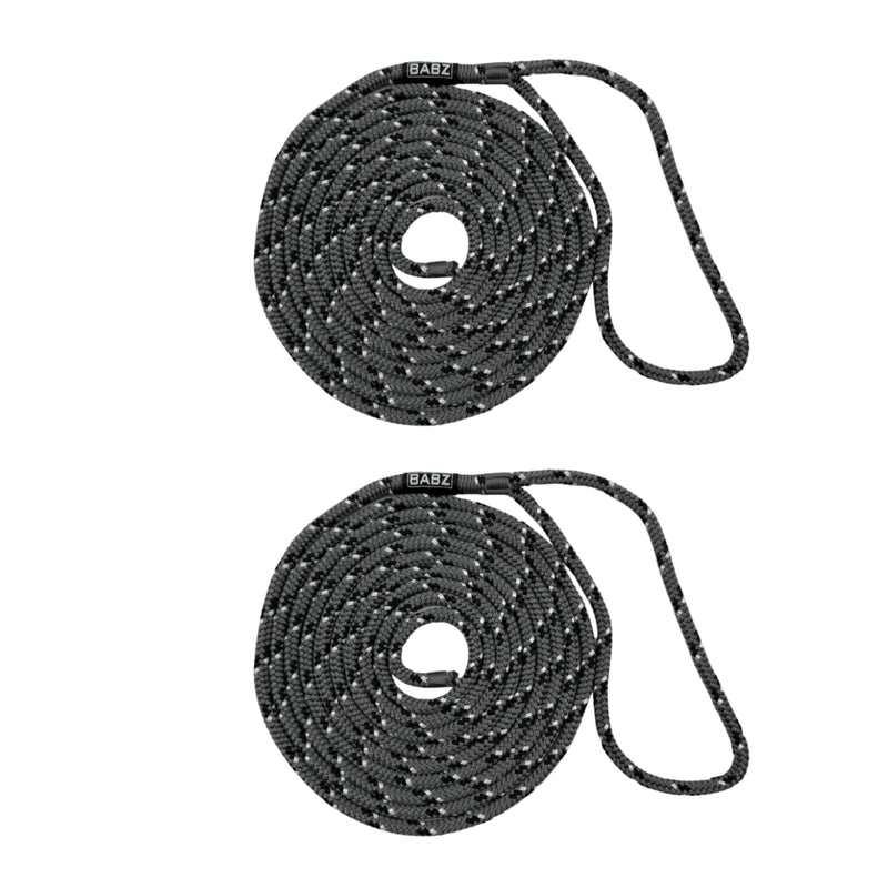 BABZ Premium Double Braided Nylon Dock Line, 1 Looped End, 3/8in x 15ft, Grey, 2 Pack - BeesActive Australia