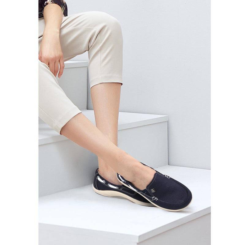 Womens Slip On Shoes - Canvas Casual Loafers Shoes with Arch Support 10 Navy