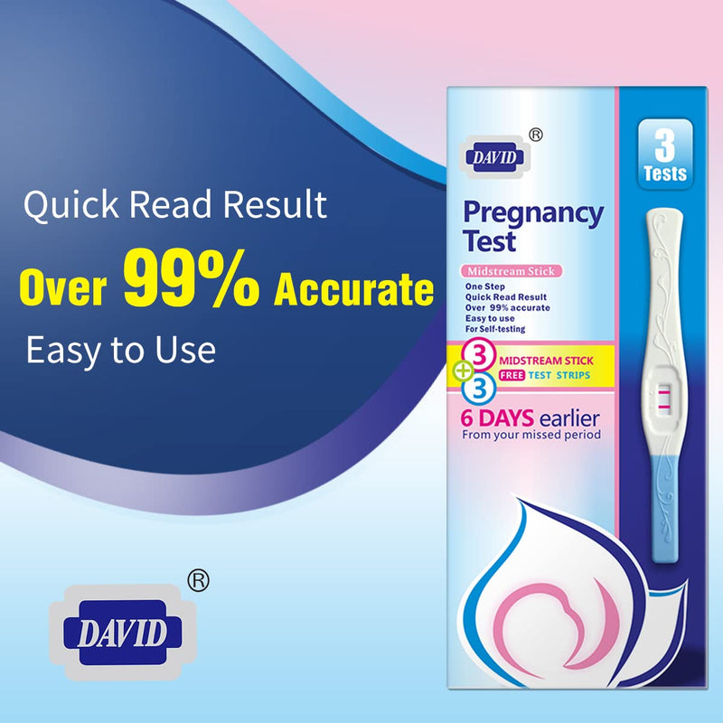 DAVID Pregnancy Test Early Detection HCG Test for Fertility Women, Over 99% Accurate and Reliable Results, Pruebas De Embarazo 6 Days Before Missed Period 6 Count 3 Count (Pack of 1) - BeesActive Australia